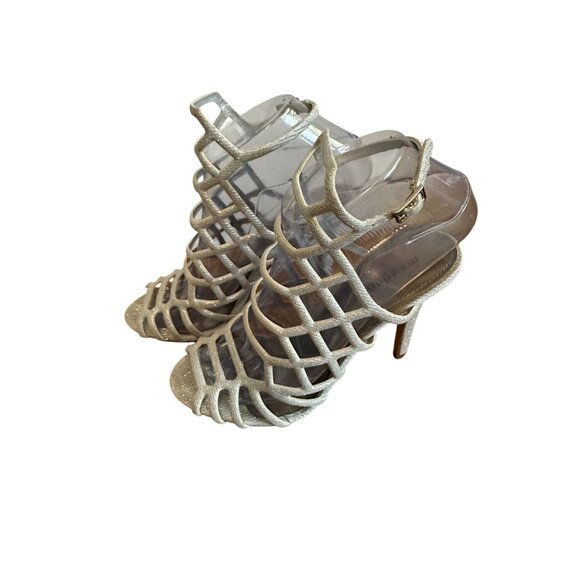 Madden Girl Size 7 Direct Strappy Stilettos Caged Business Pumps Sandals Silver - Picture 12 of 14